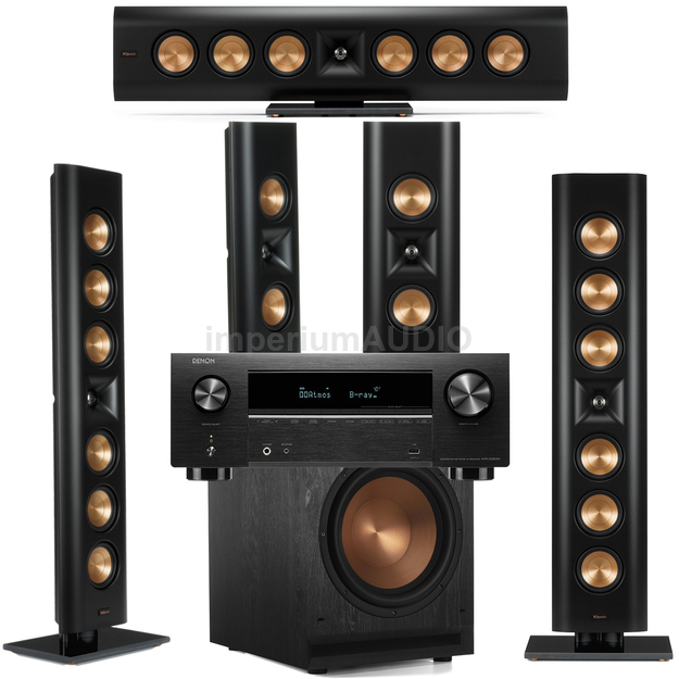 KLIPSCH RP-640D + RP-240D + SPL-120 Zestaw kolumn 5.1 On-Wall + DENON AVR-X2800H DAB Amplituner 7.2