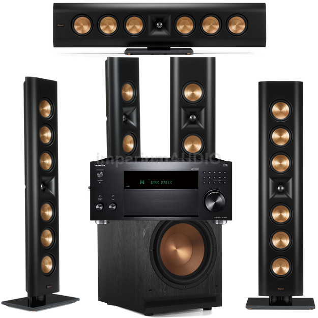 KLIPSCH RP-640D + RP-240D + SPL-120 Zestaw kolumn 5.1 On-Wall + ONKYO TX-RZ50 Amplituner 9.2 DAB