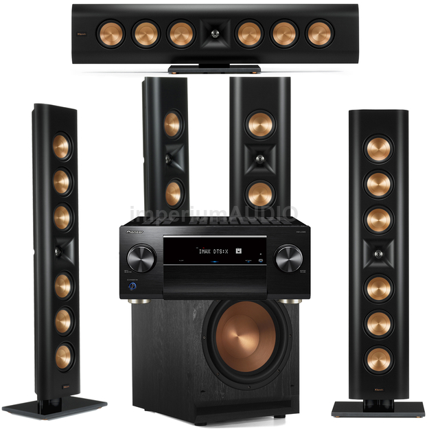 KLIPSCH RP-640D + RP-240D + SPL-120 Zestaw kolumn 5.1 On-Wall + PIONEER VSX-LX505 DAB Amplituner 9.2