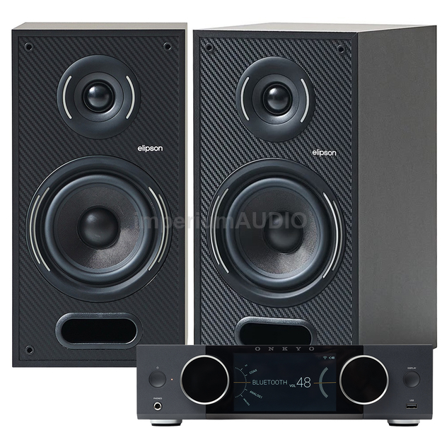 Elipson Horus 6B Kolumny podstawkowe + ONKYO Muse Y-40 Wzmacniacz All-in-One Axign Class D MOSFET HDMI ARC