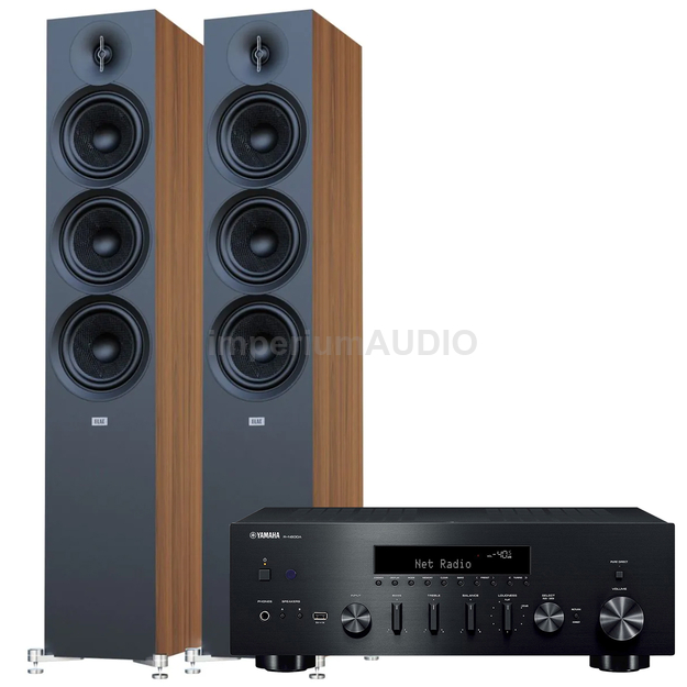 ELAC Debut 3.0 F6.3 Kolumny podłogowe Walnut + Yamaha R-N600A Amplituner stereo z MusicCast z DAB+