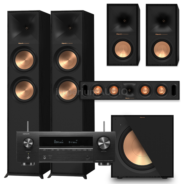 KLIPSCH R-600F + R-50M + R-30C + R-121SW + DENON AVR-X1700H Amplituner 7.2 8K Ultra HD, HEOS