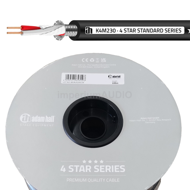Adam Hall 4 STAR M 230 BLACK Kabel mikrofonowy 2 x 0,30 mm² 100m