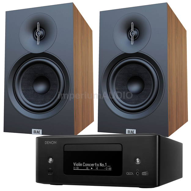 ELAC Debut 3.0 B6.3 Walnut + Denon RCD-N12 DAB Sieciowy Amplituner Stereo z CD Wi-Fi HEOS HDMI DAB/FM AirPlay 2