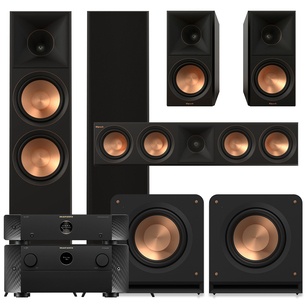Klipsch Seria II RP-8000F + RP-600M + RP-504C + 2x RP-1200SW + Marantz AMP 30 + AV 30 Zestaw kolumn kina 5.2