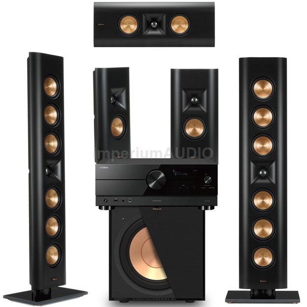 KLIPSCH RP-640D + RP-240D + RP-140D + R-121SW Zestaw kolumn On-Wall 5.1 + YAMAHA RX-A2A Amplituner 7.2